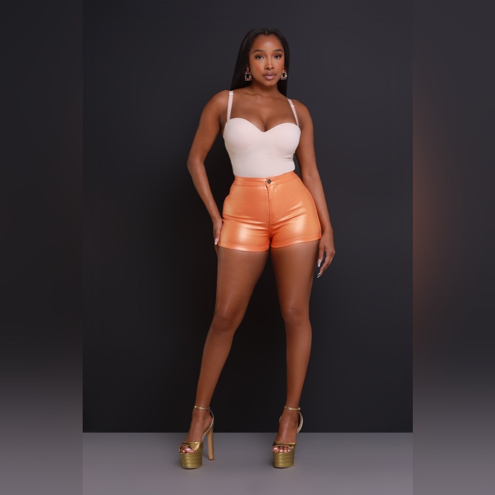 Orange Shinny Short Shorts